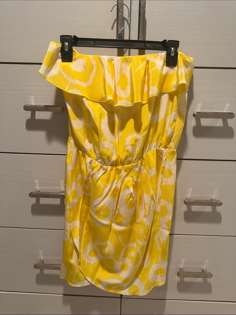 Amanda Uprichard Yellow and White Strapless Ruffle Dress
